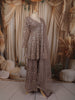 Dusty Mauve Heavy Sequins and Beads Embroidered Design Net Peplum Palazzo Suit with Matching Dupatta