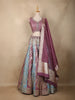 Dusty Mauve Mirror Work Banarasi Silk Lehenga Set with Blue Panel Skirt
