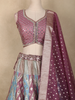 Dusty Mauve Mirror Work Banarasi Silk Lehenga Set with Blue Panel Skirt