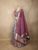Dusty Mauve Mirror Work Banarasi Silk Lehenga Set with Blue Panel Skirt