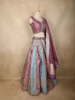 Dusty Mauve Mirror Work Banarasi Silk Lehenga Set with Blue Panel Skirt