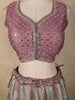 Dusty Mauve Mirror Work Banarasi Silk Lehenga Set with Blue Panel Skirt