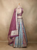 Dusty Mauve Mirror Work Banarasi Silk Lehenga Set with Blue Panel Skirt