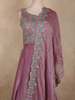 Dusty Mauve Pink Floral Thread Embroidery Design Space Silk Party Wear Gown