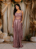 Dusty Mauve Pink Heavy Sequins and Beads Embroidered Design Satin Partywear Gown