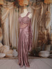 Dusty Mauve Pink Heavy Sequins and Beads Embroidered Design Satin Partywear Gown