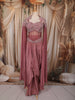 Dusty Mauve Pink Heavy Sequins and Beads Embroidered Design Satin Silk Skirt Top with Cape Sleeve