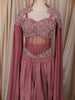 Dusty Mauve Pink Heavy Sequins and Beads Embroidered Design Satin Silk Skirt Top with Cape Sleeve