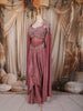 Dusty Mauve Pink Heavy Sequins and Beads Embroidered Design Satin Silk Skirt Top with Cape Sleeve