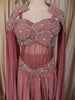 Dusty Mauve Pink Heavy Sequins and Beads Embroidered Design Satin Silk Skirt Top with Cape Sleeve