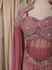 Dusty Mauve Pink Heavy Sequins and Beads Embroidered Design Satin Silk Skirt Top with Cape Sleeve
