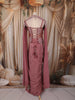 Dusty Mauve Pink Heavy Sequins and Beads Embroidered Design Satin Silk Skirt Top with Cape Sleeve