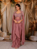 Dusty Mauve Pink Heavy Sequins and Beads Embroidered Design Satin Silk Skirt Top with Cape Sleeve