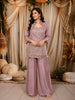 Dusty Mauve Pink Heavy Sequins and Beads Embroidered Design Tissue Part Wear Palazzo Suit