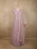 Dusty Mauve Pink Mirror and Beads Embroidered Design Net Gown with Dupatta