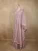 Dusty Mauve Pink Mirror and Beads Embroidered Design Net Gown with Dupatta