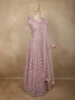 Dusty Mauve Pink Mirror and Beads Embroidered Design Net Gown with Dupatta