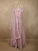 Dusty Mauve Pink Mirror and Beads Embroidered Design Net Gown with Dupatta