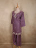Dusty Mauve Purple Floral Beads Embroidered Design Organza Palazzo Suit