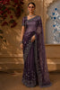 Dusty Mauve Purple Floral Vine Stone Embellished Design Organza Party Wear Saree with Scalloped Border