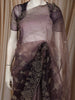 Dusty Mauve Purple Floral Vine Stone Embellished Design Organza Party Wear Saree with Scalloped Border