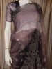 Dusty Mauve Purple Floral Vine Stone Embellished Design Organza Party Wear Saree with Scalloped Border