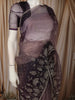 Dusty Mauve Purple Floral Vine Stone Embellished Design Organza Party Wear Saree with Scalloped Border