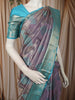 Dusty Mauve Purple Floral Vine Zari Woven Design Pure Kanchipuram Silk Bridal Saree with Contrast Zari Border
