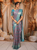 Dusty Mauve Purple Floral Vine Zari Woven Design Pure Kanchipuram Silk Bridal Saree with Contrast Zari Border
