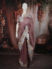 Dusty Mauve Purple Leaf Thread Embroidered Design Pure Tissue Silk Party Wear Saree