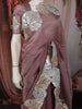 Dusty Mauve Purple Leaf Thread Embroidered Design Pure Tissue Silk Party Wear Saree