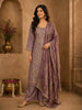 Dusty Mauve Rose Floral Sequins Embroidered Design Tissue Silk Palazzo Suit with Dupatta