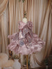 Onion Pink Sequins Embroidered Design Organza Kids Party Frock With 3D Floral Appliqué