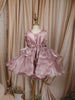 Onion Pink Sequins Embroidered Design Organza Kids Party Frock With 3D Floral Appliqué