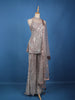 Dusty Mauve Sequins Embroidered Net Palazzo Suit With Dupatta