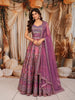 Dusty Mauve Traditional Floral Printed and Stone Embellished Design Raw Silk Bridesmaid Lehenga Choli with Matching Dupatta