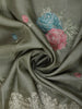 Dusty Olive Green Floral Thread Embroidered Design Pure Tussar Silk Fancy Saree with Thread Work Border