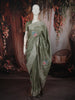 Dusty Olive Green Floral Thread Embroidered Design Pure Tussar Silk Fancy Saree with Thread Work Border