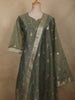 Dusty Olive Green Floral Zari Embroidered Design Tissue Silk Salwar Suit
