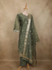 Dusty Olive Green Floral Zari Embroidered Design Tissue Silk Salwar Suit