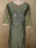 Dusty Olive Green Floral Zari Embroidered Design Tissue Silk Salwar Suit