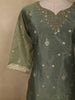 Dusty Olive Green Floral Zari Embroidered Design Tissue Silk Salwar Suit