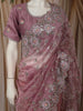 Dusty Onion Pink Floral Sequins and Beads Embroidered Design Tissue Organza Designer Saree with Matching Blouse
