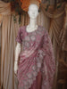 Dusty Onion Pink Floral Sequins and Beads Embroidered Design Tissue Organza Designer Saree with Matching Blouse