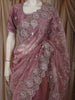 Dusty Onion Pink Floral Sequins and Beads Embroidered Design Tissue Organza Designer Saree with Matching Blouse