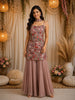 Dusty Onion Pink Floral Sequins and Thread Embroidered Design Georgette Palazzo Suit with Choker Dupatta