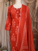 Dusty Orange Floral Printed Design Cotton Straight Cut Salwar Suit with Dupatta