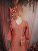 Dusty Peach Floral Beads Embroidered Design Tissue Party Wear Palazzo Suit with Matching Potli Bag