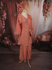 Dusty Peach Floral Beads Embroidered Design Tissue Party Wear Palazzo Suit with Matching Potli Bag