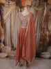 Dusty Peach Floral Sequins Embroidered Design Organza Lehenga with Dupatta